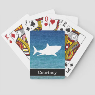 Baraja De Cartas Gran tiburón blanco en fondo del océano con nombre