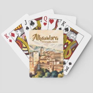 Baraja De Cartas Granada España Alhambra Antigua Acuarela Viaje