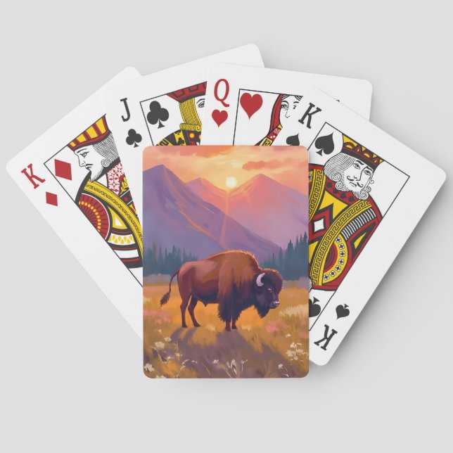 Baraja De Cartas Grand Teton Bison | National Park Travel Painting (Reverso)