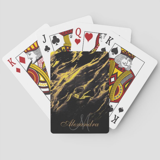 Baraja De Cartas Granito negro y dorado (Reverso)