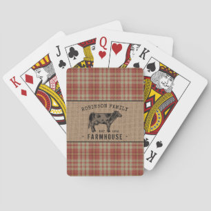 Baraja De Cartas Granja de familia Rústica Vaca Red Plaid Burlap