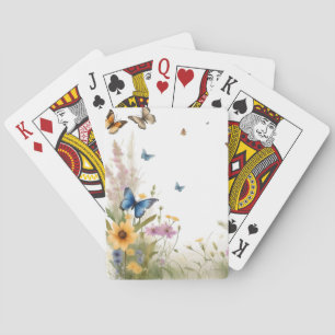 Baraja De Cartas Grasas Y Mariposas De Flores Silvestres De Acuarel