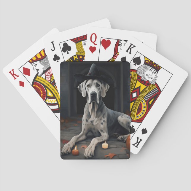 Baraja De Cartas Great Dane Pumpkins Halloween Scary Flip (Reverso)