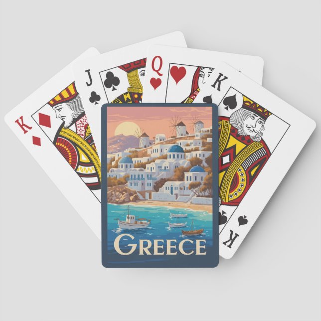Baraja De Cartas Grecia Mikonos Ilustracion Viaje arte (Reverso)
