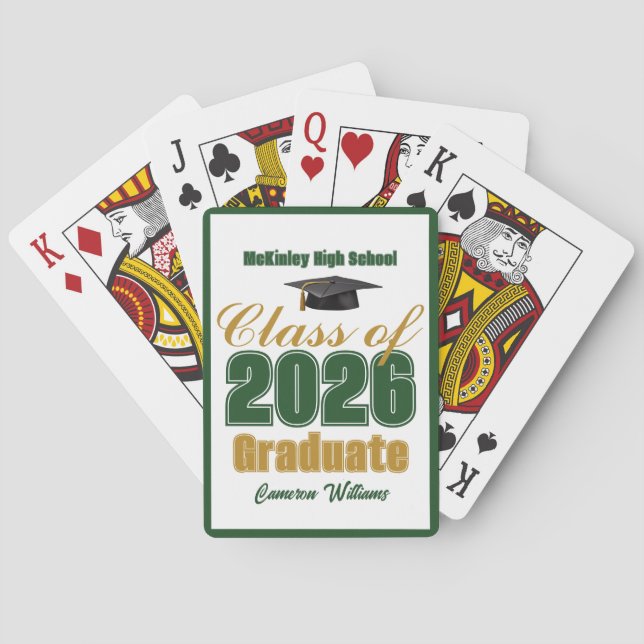 Baraja De Cartas Green Gold Class of 2026 Custom Graduation Party (Reverso)