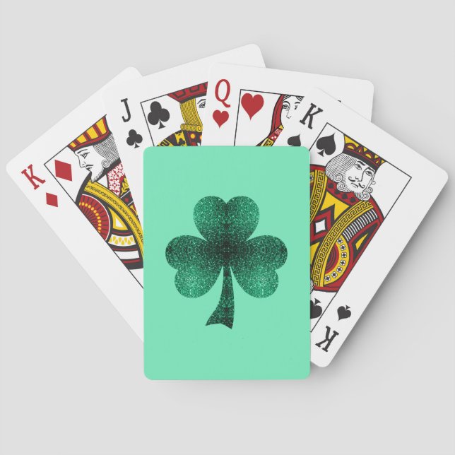 Baraja De Cartas Green Sparkles Shamrock St. Patrick' Day turquesa (Reverso)