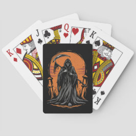 Baraja De Cartas Grim Reaper Cartoon in Sunset Graveyard