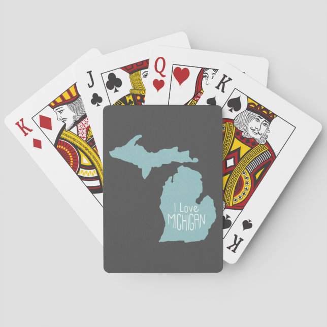 Baraja De Cartas Gris azul me encanta Michigan Silhouette (Reverso)