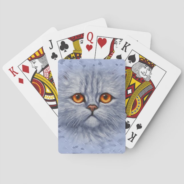 Baraja De Cartas Gris Fluffy Tabby Cat Kitten Face (Reverso)