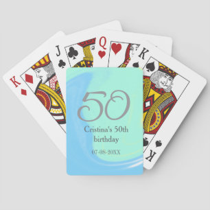 Baraja De Cartas Gris verde azul 50 cumpleaños añadir fecha retro