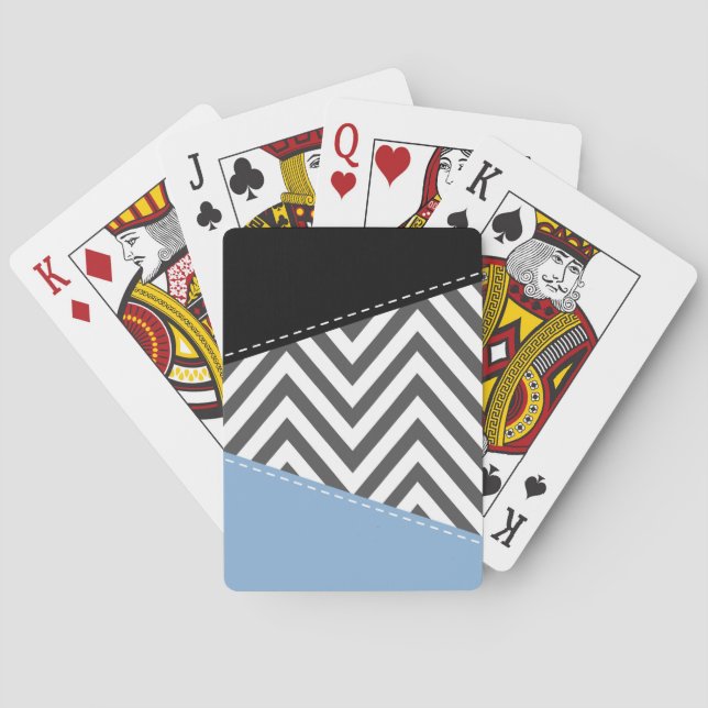 Baraja De Cartas Gris Zigzag, Gris Chevron, Zigzag Pattern, Azul (Reverso)