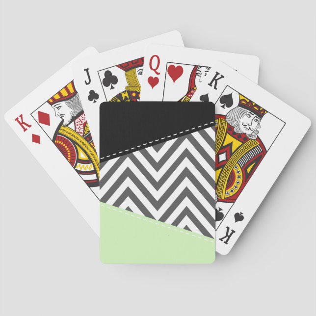 Baraja De Cartas Gris Zigzag, Gris Chevron, Zigzag Pattern, Mint (Reverso)