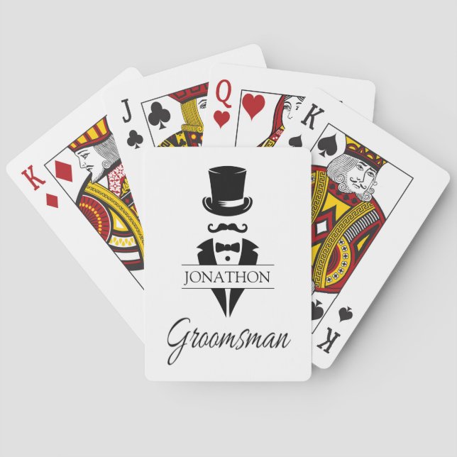 Baraja De Cartas Groomsman Name Tuxedo Silhouette (Reverso)
