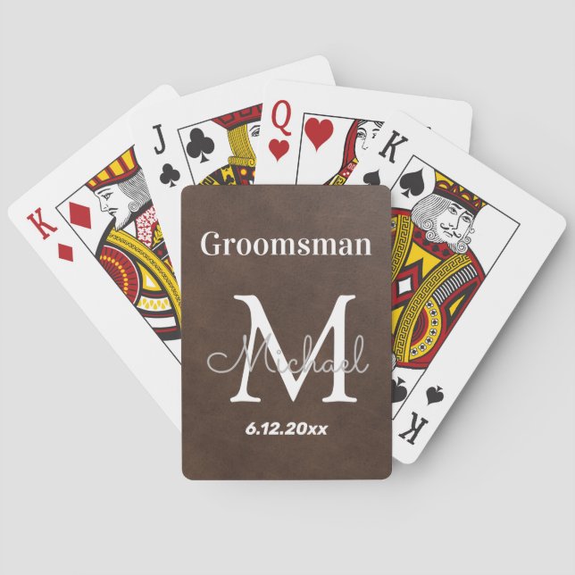 Baraja De Cartas groomsman personalizado, como el cuero (Reverso)
