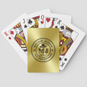 Baraja De Cartas Groomsmen del Monograma de Oro Vintage Occidental