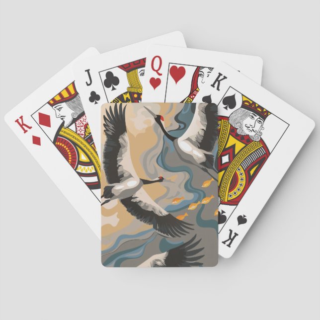 Baraja De Cartas Grullas en aumento sobre el río (Reverso)