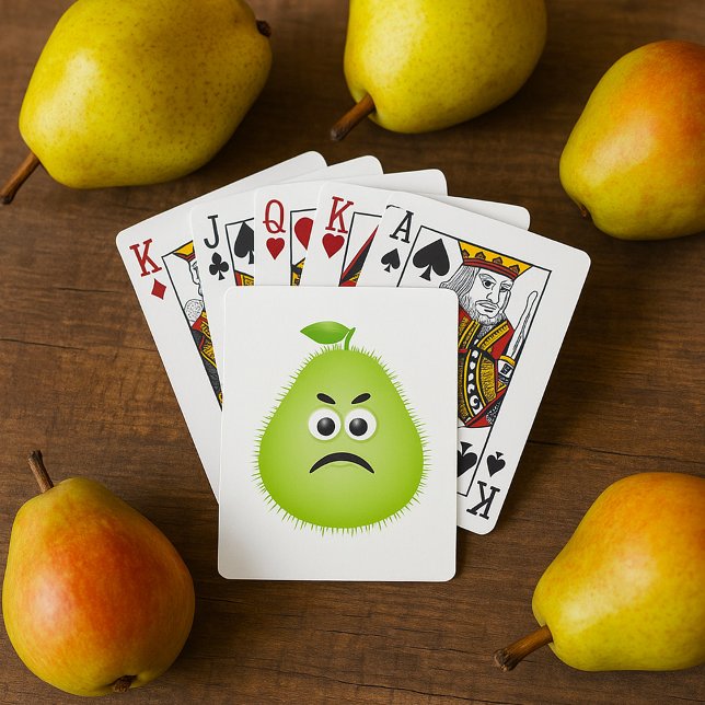 Baraja De Cartas Grumpy Fuzzy Pear Face Funny Fruit Character (Subido por el creador)