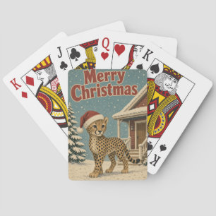 Baraja De Cartas Guepardo Nieve Pórtico Animal Navidad