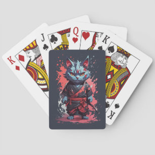 Baraja De Cartas Guerrero de gatos Ninja gris de color de agua de G