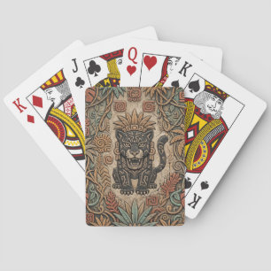 Baraja De Cartas Guerrero Jaguar Azteca Patrón Tribal Jungla