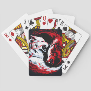 Baraja De Cartas Guerrero Lobo Cósmico Rojo Blanco