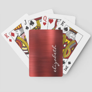 Baraja De Cartas Guión de firma de metal cepillado rojo rubí