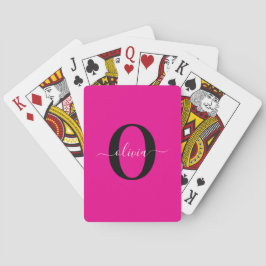 Baraja De Cartas Guión de monograma personalizado rosa negro blanco