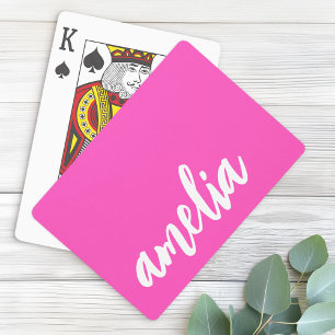 Baraja De Cartas Guión de nombre personalizado negrita rosa y blanc