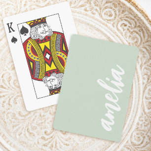 Baraja De Cartas Guión de nombre personalizado verde salvia claro y
