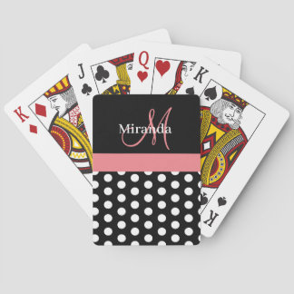 Baraja De Cartas Guiones de monograma blanco negro rosado puntos de