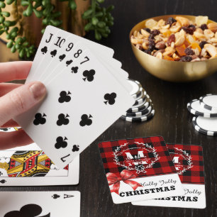 Baraja De Cartas Guirnalda de monograma de Feliz Navidad a cuadros
