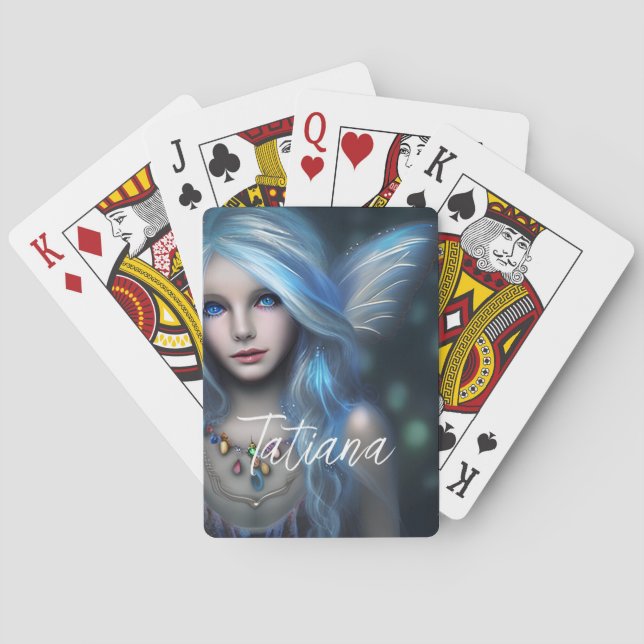 Baraja De Cartas Hada azul mística etérea personalizada (Reverso)