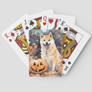 Baraja De Cartas Halloween Akita con calabazas aterradoras