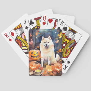Baraja De Cartas Halloween American Akita con calabazas aterradoras