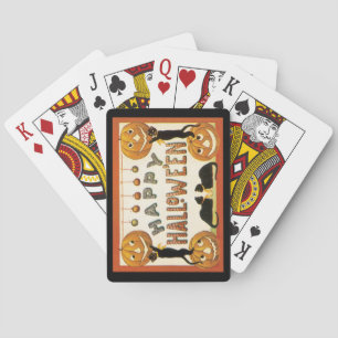 Baraja De Cartas Halloween antiguo, gatos negros con Jackolanterns
