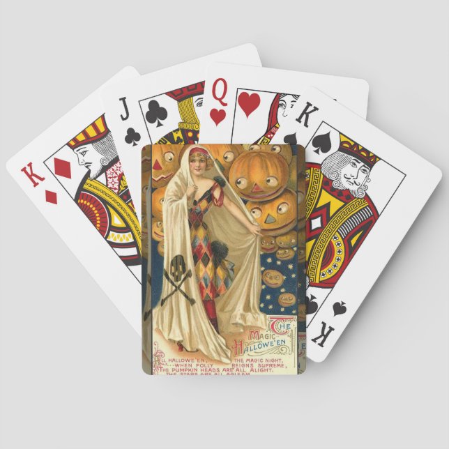 Baraja De Cartas Halloween antiguo Jack O Lantern Costume mujer (Reverso)