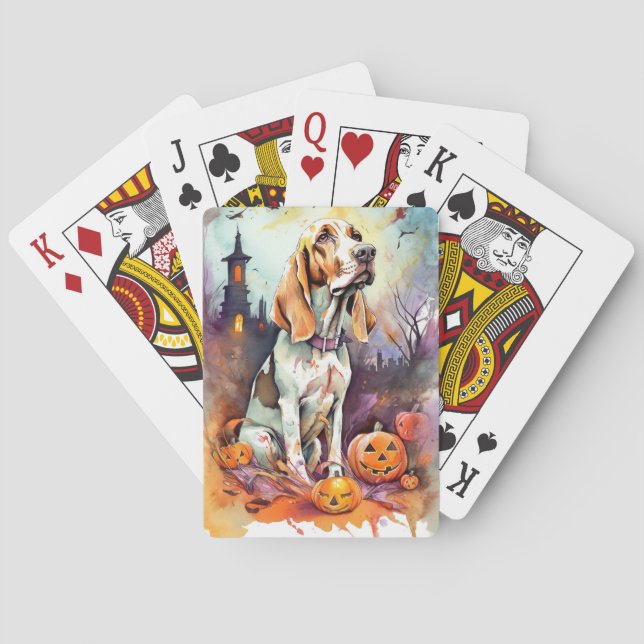 Baraja De Cartas Halloween Basset Hound Con Calabazas Asustadas (Reverso)