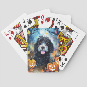Baraja De Cartas Halloween Bernedoodle Con Calabazas Asustadas