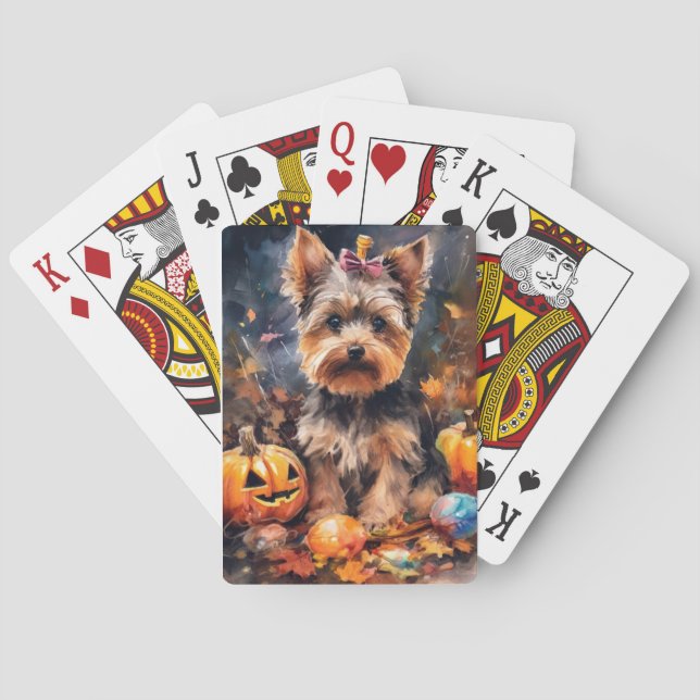 Baraja De Cartas Halloween Biewer Terrier Con Calabazas Temerosas (Reverso)