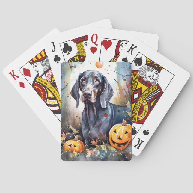 Baraja De Cartas Halloween Bluetick Coonhound con calabazas aterrad (Reverso)