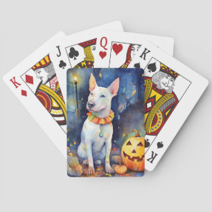 Baraja De Cartas Halloween Bull Terrier con calabazas aterradoras