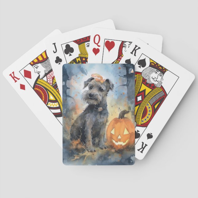 Baraja De Cartas Halloween Chesapeake Bay Terrier con calabazas (Reverso)
