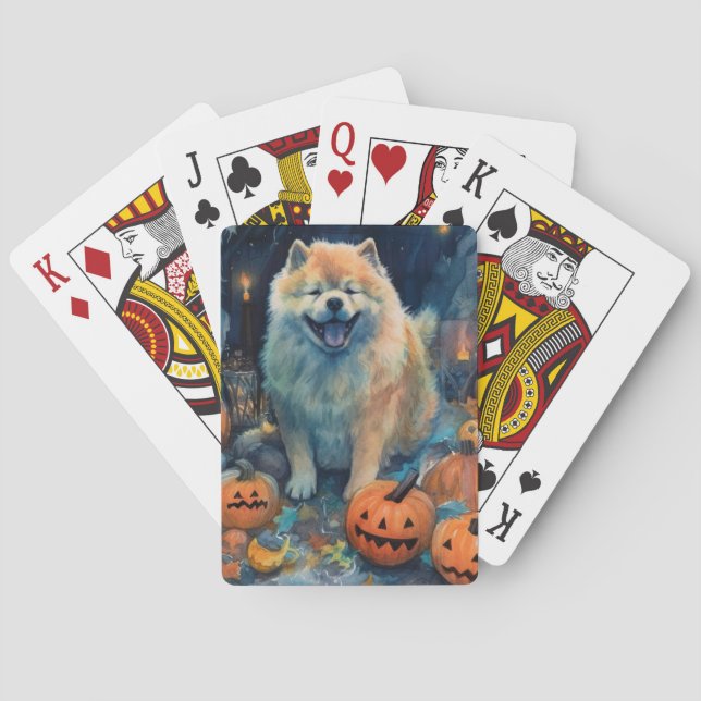 Baraja De Cartas Halloween Chow Chow Con Calabazas Asustadas (Reverso)