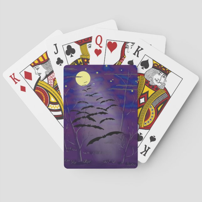 Baraja De Cartas Halloween con luna llena y murciélagos (Reverso)