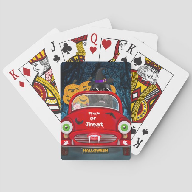 Baraja De Cartas Halloween con miedo a los perros que conducen en T (Reverso)