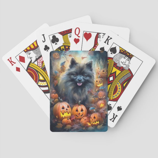 Baraja De Cartas Halloween Keeshond con calabazas aterradoras (Reverso)