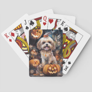 Baraja De Cartas Halloween Lhasa Apso Con Calabazas Temerosas