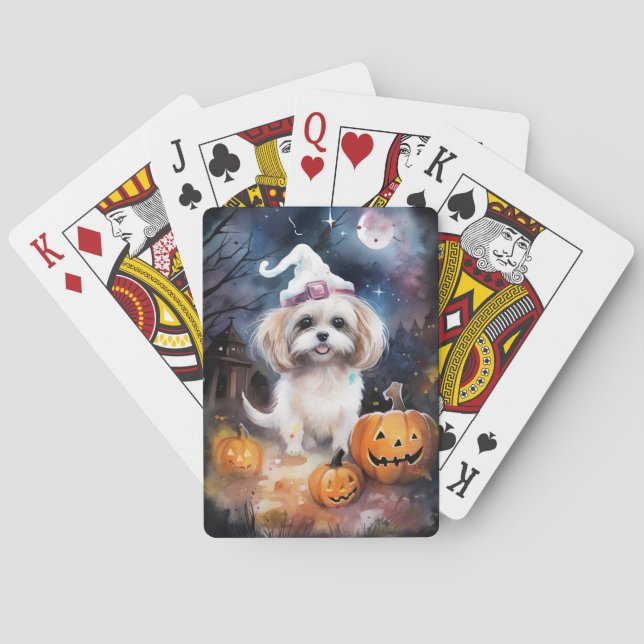 Baraja De Cartas Halloween Malti Tzu con calabazas aterradoras (Reverso)