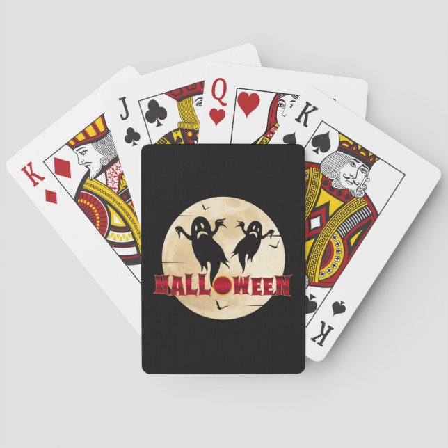 Baraja De Cartas Halloween Moon Silhouette Ghosts Bats (Reverso)