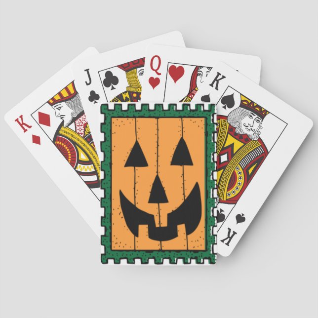 Baraja De Cartas Halloween Naranja cuadrado Jack O' Lantern (Reverso)
